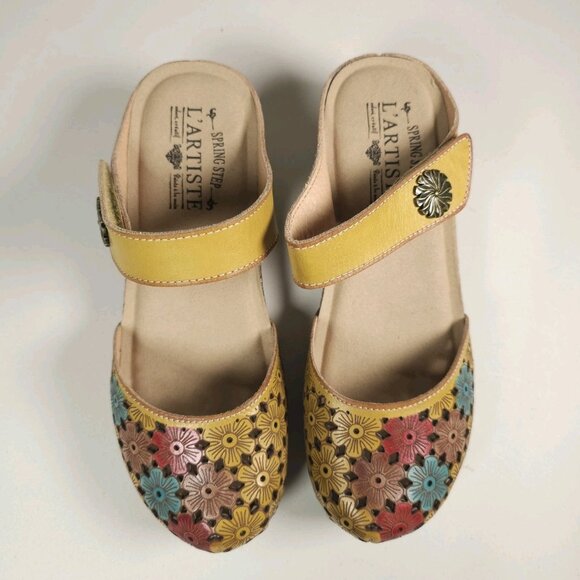 NIB L'ARTISTE Spikey Mary Jane Clogs Slip On Yellow Multi Floral EU 35 - US 5 - Picture 2 of 10